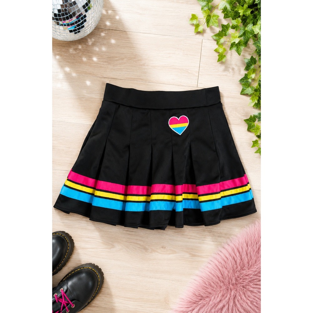 Rainbow Heart Pleated Mini Skirt Y2K Festival Cheercore Cosplay Dance Size M